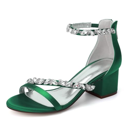 ZZQCCHL Damen Offene Spitze Brautkleid Schuhe Chunky Heels Satin Brautsandalen Knöchelriemen Party Ballschuhe mit Reißverschluss,Grün,42 EU ZZQCCHL Damen Offene Spitze Brautkleid Schuhe Chunky Heels Satin Brautsandalen Knöchelriemen Party Ballschuhe mit Reißverschluss,Grün,42 EU von ZZQCCHL