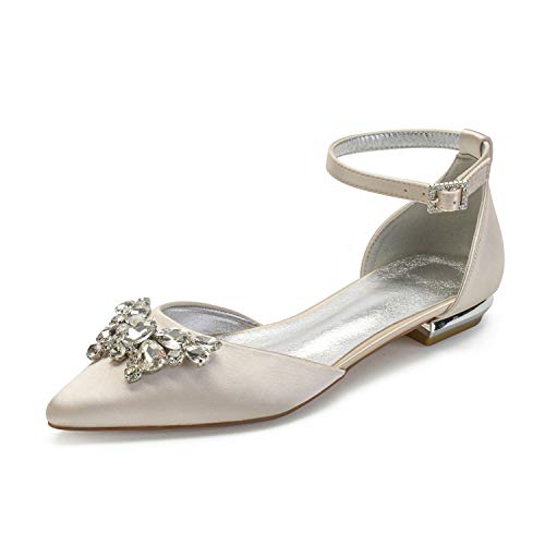 ZZQCCHL Damen Satin Braut Ballerinas Weiß Knöchelriemen Brautkleid Schuhe Spitze Zeh Ballerinas Schuhe,Champagne,38 EU ZZQCCHL Damen Satin Braut Ballerinas Weiß Knöchelriemen Brautkleid Schuhe Spitze Zeh Ballerinas Schuhe,Champagne,38 EU von ZZQCCHL
