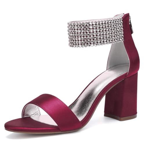 ZZQCCHL Damen Satin Chunky Heels Hochzeitsschuhe für Braut Strass Knöchelriemen Party Sandalen 8cm Party Kleid Pumps,Burgundy,40 EU ZZQCCHL Damen Satin Chunky Heels Hochzeitsschuhe für Braut Strass Knöchelriemen Party Sandalen 8cm Party Kleid Pumps,Burgundy,40 EU von ZZQCCHL