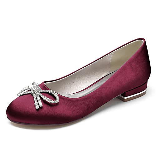 ZZQCCHL Damen Slip-On Ballett Wohnungen Satin Runde Zehe Brautschuhe Formale Hochzeit Prom Pumps,Burgundy,40 EU von ZZQCCHL