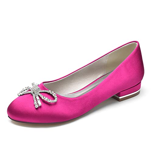 ZZQCCHL Damen Slip-On Ballett Wohnungen Satin Runde Zehe Brautschuhe Formale Hochzeit Prom Pumps,Fuchsia,38 EU von ZZQCCHL