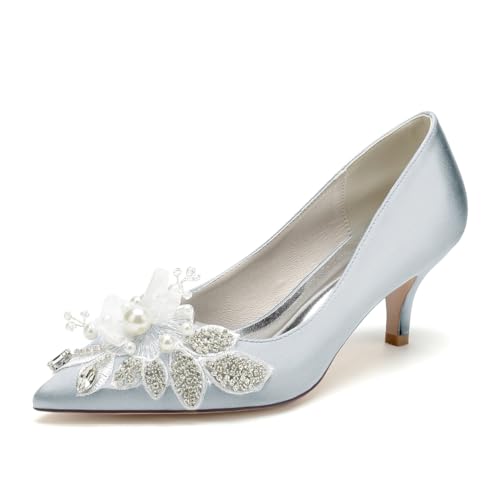 ZZQCCHL Damen Slip-On Satin Brautschuhe 6cm Kitten Heel Spitze Zehe Pumps Party Courtschuhe mit Perlen Blume,Silber,38 EU ZZQCCHL Damen Slip-On Satin Brautschuhe 6cm Kitten Heel Spitze Zehe Pumps Party Courtschuhe mit Perlen Blume,Silber,38 EU von ZZQCCHL