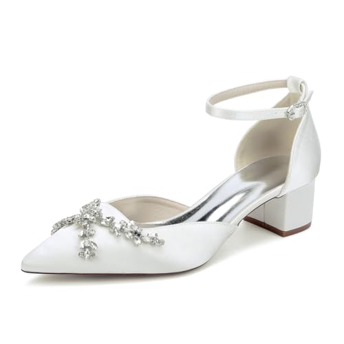 ZZQCCHL Damen Spitze Zehe Satin Brautschuhe Blockabsatz Hochzeit Pumps Knöchelriemen Abend Party Abschlussball Schuhe,Elfenbein,42 EU ZZQCCHL Damen Spitze Zehe Satin Brautschuhe Blockabsatz Hochzeit Pumps Knöchelriemen Abend Party Abschlussball Schuhe,Elfenbein,42 EU von ZZQCCHL
