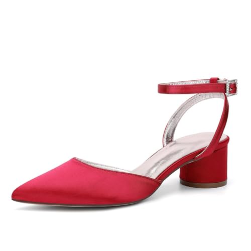 ZZQCCHL Damen Spitze Zehen Satin Brautschuhe Slingback Blockabsatz Sandalen Knöchelriemen Brautkleid Pumps Abschlussball Party Courtschuhe,Rot,36 EU ZZQCCHL Damen Spitze Zehen Satin Brautschuhe Slingback Blockabsatz Sandalen Knöchelriemen Brautkleid Pumps Abschlussball Party Courtschuhe,Rot,36 EU von ZZQCCHL