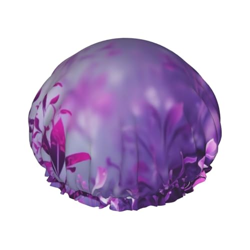 Duschhaube mit violettem Blumenmuster, doppellagig, wasserdicht, elastisch, wiederverwendbar, Duschhut für Damen, Spa-Salon von ZaKhs