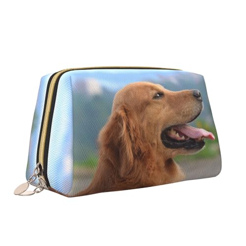 Golden Retriever Make-up-Tasche mit Hunde-Aufdruck, tragbar, vielseitig, Kulturbeutel, große Kapazität, Kosmetiktasche für Damen, weiß, Einheitsgröße, Kulturbeutel von ZaKhs