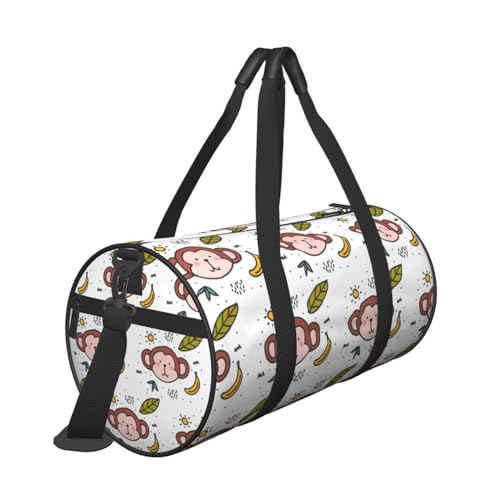 Reisetasche mit Affenmuster, mit Tasche und verstellbarem Riemen, große Sporttasche, modische Yoga-Tasche für Damen und Herren, Schwarz , Einheitsgröße von ZaKhs