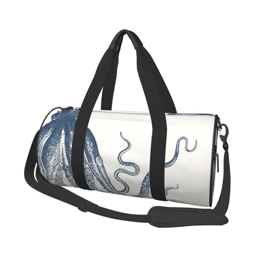 Reisetasche mit Oktopus-Druck, mit Tasche und verstellbarem Riemen, großer Turnbeutel, modische Yoga-Tasche für Damen und Herren, Schwarz , Einheitsgröße von ZaKhs