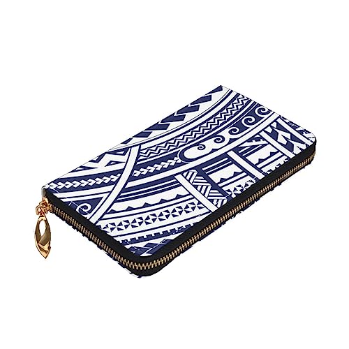 ZaKhs Blaue Polynesische Maori Tribal Muster Print Damen Geldbörse Leder Reißverschluss Münzbörse Große Kapazität Kartenhalter für Frauen Männer Geschenk, Schwarz , Einheitsgröße von ZaKhs