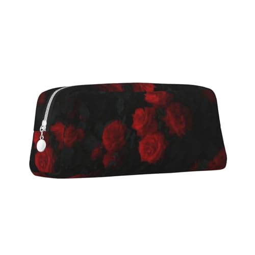 ZaKhs Federmäppchen mit Rot-Schwarz-Rosen-Aufdruck, großes Fassungsvermögen, Schreibwarenbox, tragbares Federmäppchen für Männer und Frauen, silber, Einheitsgröße, Taschen-Organizer von ZaKhs