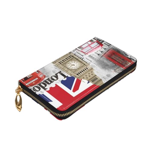 ZaKhs London Big Ben Print Damen Geldbörse Leder Reißverschluss Münzbörse Große Kapazität Kartenhalter für Frauen Männer Geschenk, Schwarz , Einheitsgröße von ZaKhs