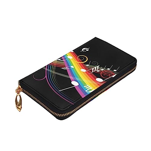 ZaKhs Regenbogen Musiknote Melodie Druck Damen Geldbörse Leder Reißverschluss Münzbörse Groß Kartenetui Brieftasche für Urlaub Geschenk, Schwarz , Einheitsgröße von ZaKhs