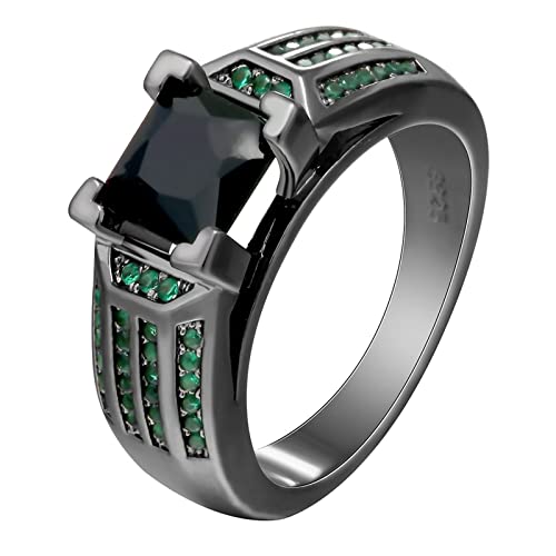 Ring für Damen, kleine Eheringe, schlicht, glatt, mit schwarzem Zirkonia, Schwarzgrün von ZaLix