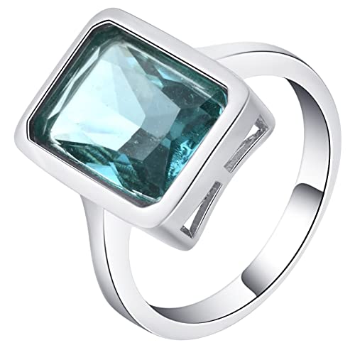 Ring für Frauen, Braut-Ehering, einfacher rechteckiger Zirkonia, blauer Damenschmuck von ZaLix