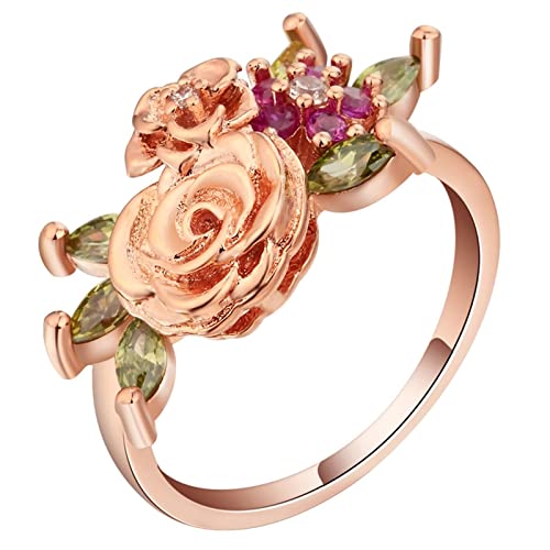 ZaLix Damen-Verlobungsringe, neue Eheringe mit Blumen-Intarsien, Zirkon-Schmuck für Frauen zum Jahrestag von ZaLix