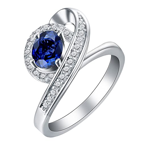 ZaLix Eheringe für Damen, Ringe für Damen, modischer Herz-Oval-Zirkonia-Blau-Gedenkschmuck für Damen von ZaLix