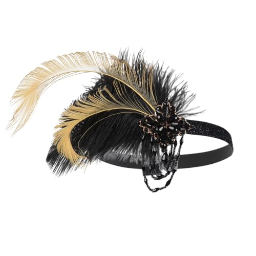 Zadaos Damen 1920er Vintage Flapper Stirnband 20er Jahre Showgirl Flapper Feder Kristall Kopfschmuck Schwarz Gold von Zadaos