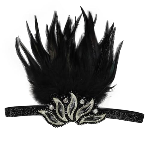 Zadaos Flapper-Stirnband im Stil der 1920er Jahre, Vintage-Feder, Kopfschmuck, Zubehör für Damen, Flammen-Show Girl, Kopfschmuck, Schwarz von Zadaos