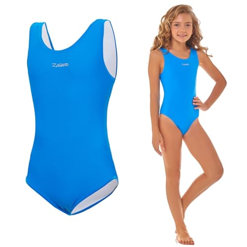 Zagano Badeanzug Mädchen 7003 - badeanzüge für Mädchen -swimsuite for Girls - Bademode für Mädchen, Badeanzug Kinder UV-beständig Schwimmanzug Kinder hell blau Gr. 146 von Zagano Adam Lipski