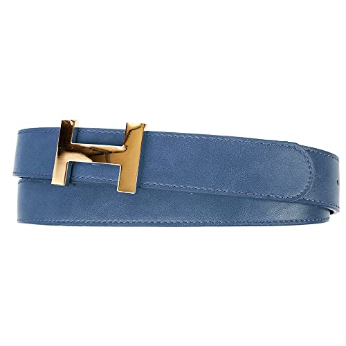 Zakatte • Damen Gürtel aus Kunstleder mit H-Schnalle Hüftgürtel Taillengürtel BS058 (85 cm, Navy-Gold) von Zakatte