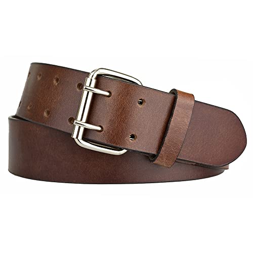 Zakatte • Unisex breiter Gürtel aus Leder mit doppeldorn Arbeitsgürtel Ledergürtel B506 (Cognac, 95 cm) von Zakatte