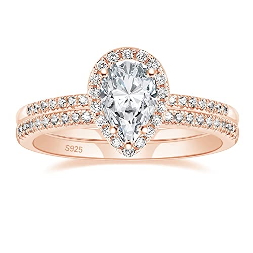 Zakk Damen Ringe Set Silber 925 Ewigkeitsring Solitär 1.5CT Träne Zirkonia Verlobungsringe Eheringe Trauringe Versprechen Ring Rosegold Gold (Gold,55 (17.5)) von Zakk