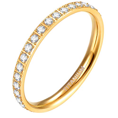 Zakk Eternity Ring 2mm Damen Ewigkeitsringe Titan Verlobungsringe Eheringe Trauringe Memoirering mit Zirkonia Silber Gold Rosegold（Gelbgold, 67 (21.3)） von Zakk