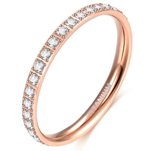 Zakk Eternity Ring 2mm Damen Ewigkeitsringe Titan Verlobungsringe Eheringe Trauringe Memoirering mit Zirkonia Silber Gold Rosegold（Rosegold, 49 (15.6)） von Zakk