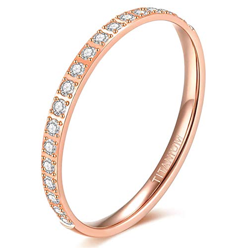 Zakk Eternity Ring 2mm Damen Ewigkeitsringe Titan Verlobungsringe Eheringe Trauringe Memoirering mit Zirkonia Silber Gold Rosegold (Rosegold-halb Zirkonia, 65 (20.7) von Zakk