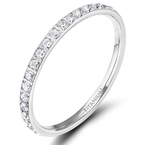 Zakk Eternity Ring 2mm Damen Ewigkeitsringe Titan Verlobungsringe Eheringe Trauringe Memoirering mit Zirkonia Silber Gold Rosegold (silber, 57 (18.1) von Zakk