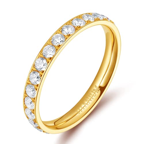 Zakk Eternity Ring 3mm Damen Ewigkeitsringe Titan Verlobungsringe Eheringe Trauringe Memoirering mit Zirkonia Silber Gold Rosegold（Gelbgold, 49 (15.6)） von Zakk