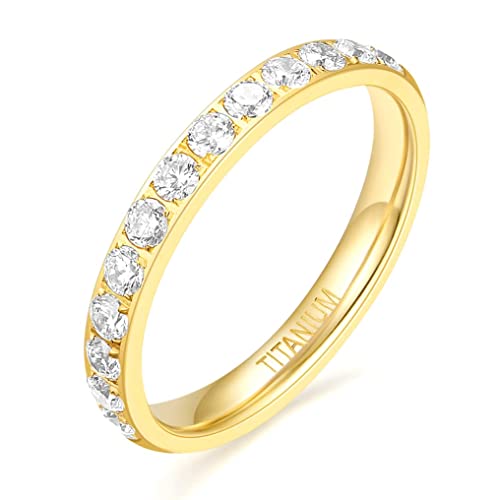 Zakk Eternity Ring 3mm Damen Ewigkeitsringe Titan Verlobungsringe Eheringe Trauringe Memoirering mit Zirkonia Silber Gold Rosegold (Gelbgold-halb Zirkonia, 49 (15.6) von Zakk
