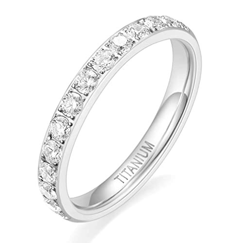 Zakk Eternity Ring 3mm Damen Ewigkeitsringe Titan Verlobungsringe Eheringe Trauringe Memoirering mit Zirkonia Silber Gold Rosegold (silber-halb Zirkonia, 68 (21.6) von Zakk