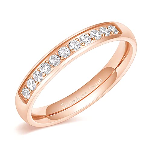 Zakk Eternity Ring Damen Edelstahl Silber Rosegold Gold Edelstahl Ewigkeitsringe Vorsteckring 3.5mm Zirkonia Verlobungsringe Eheringe Trauringe Memoire Ringe (Rosegold,54 (17.2)) von Zakk