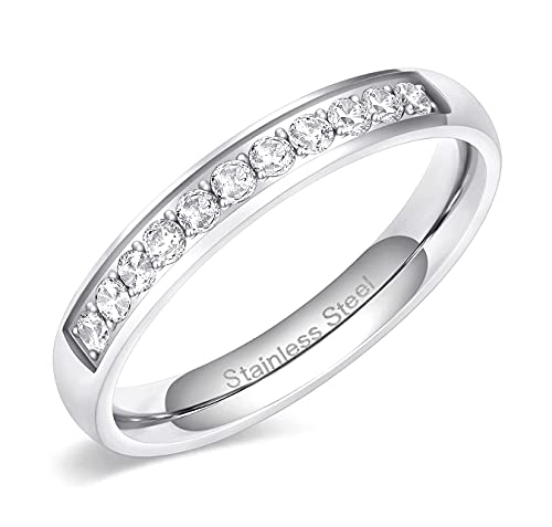 Zakk Eternity Ring Damen Edelstahl Silber Rosegold Gold Edelstahl Ewigkeitsringe Vorsteckring 3.5mm Zirkonia Verlobungsringe Eheringe Trauringe Memoire Ringe (Silber,60 (19.1)) von Zakk