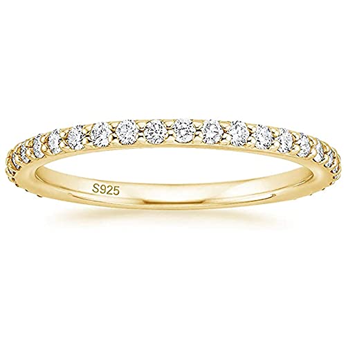 Zakk Eternity Ring Damen Silber 925 Zirkonia Volle Ewigkeitsringe Vorsteckring Schmal Verlobungsringe Eheringe Trauringe Memoire Ringe 2mm Gold Rosegold (Gelbgold,51 (16.2)) von Zakk