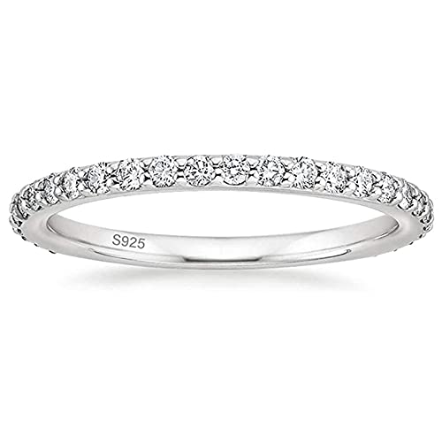 Zakk Eternity Ring Damen Silber 925 Zirkonia Volle Ewigkeitsringe Vorsteckring Schmal Verlobungsringe Eheringe Trauringe Memoire Ringe 2mm Gold Rosegold (Silber,51 (16.2)) von Zakk