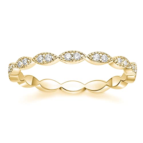 Zakk Eternity Ring Damen Vorsteckring Rosegold Silber Schmal Ewigkeitsringe Zirkonia Oval Milgrain Verlobungsringe Eheringe (Gelbgold,55 (17.5)) von Zakk