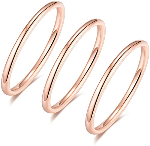 Zakk Ring Damen Herren Vorsteckring Schmal Edelstahl Rosegold Gold Silber Poliert Schlichte Knöchelringe 3 Stücke Ringe Set 1.5mm (Rosegold, 46 (14.6)) von Zakk