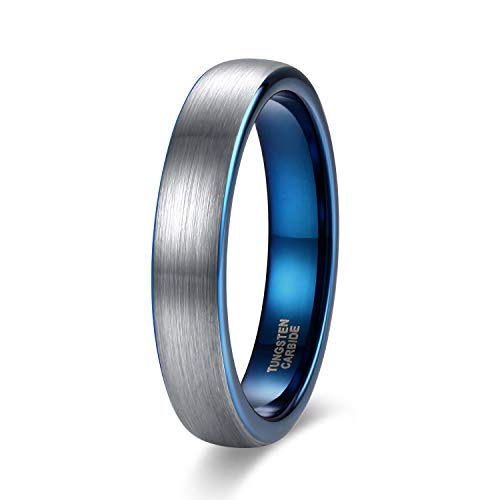 Zakk Ring Herren Damen 4mm Wolfram Verlobungsring Trauringe Ehering Partnerringe Gebürstet Schwarz Blau Größe 47 bis 69 (Blau,49 (15.6)) von Zakk