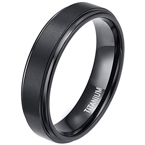 Zakk Ring Herren Damen Titan Verlobungsringe Eheringe Trauringe Schwarz Gebürstet 4mm 6mm 8mm(Schwarz-6mm, 55 (17.5)) von Zakk