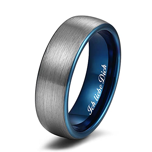 Zakk Ring Herren Damen Wolfram Verlobungsring Trauringe Ehering Partnerringe Gebürstet 6mm 8mm Schwarz Blau (Blau-6mm, 52 (16.6)) von Zakk