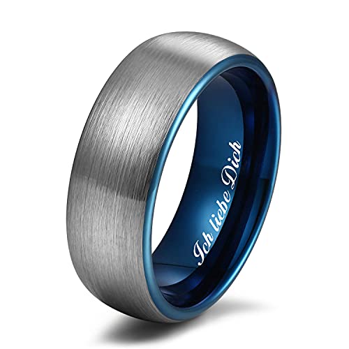 Zakk Ring Herren Damen Wolfram Verlobungsring Trauringe Ehering Partnerringe Gebürstet 6mm 8mm Schwarz Blau (Blau-8mm, 49 (15.6)) von Zakk