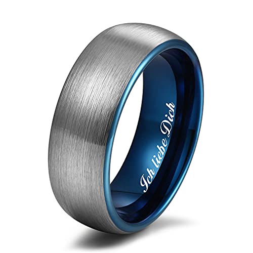 Zakk Ring Herren Damen Wolfram Verlobungsring Trauringe Ehering Partnerringe Gebürstet 6mm 8mm Schwarz Blau (Blau-8mm, 52 (16.6)) von Zakk