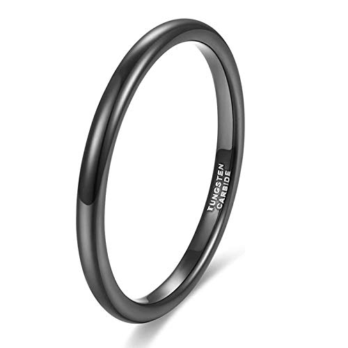 Zakk Ringe Damen Herren Schwarz Wolfram Schmal Schlicht Poliert Ring Verlobungsringe Eheringe Partnerringe 2mm 4mm 6mm 8mm (2mm, 57 (18.1)) von Zakk