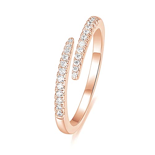 Zakk Ringe Damen Rosegold Silber Gold Vorsteckring Schmal Offen Zirkonia Ewigkeit Verlobungsringe Eheringe Partnerring Freundschaftsringe (Roségold,49 (15.6)) von Zakk