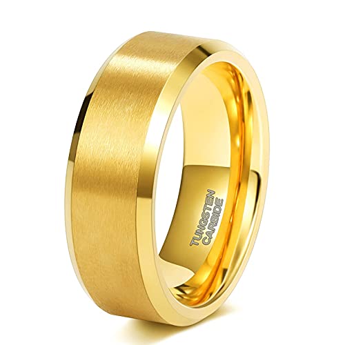 Zakk Ringe Herren Damen Gold Wolframcarbid Gebürstet Verlobungsringe Eheringe Partnerringe Trauringe 4mm 6mm 8mm (8mm,67 (21.3)) von Zakk