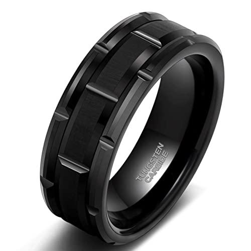 Zakk Ringe Herren Wolfram Schwarz Gold Silber 28mm Breit Ziegelmuster Verlobungsringe Trauringe Eheringe Freundschaftsringe (Schwarz,61 (19.4)) von Zakk