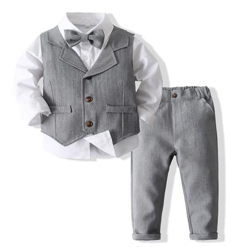 Zaldita Baby Jungen Bekleidung Set Festlich Langarm Hemd + Weste + Smoking Hose Gentleman Kleidung Set Geburtstag Party Hochzeit I Grau 86-92 von Zaldita