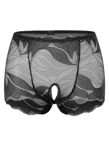 Zaldita Damen Slips Unterhosen Ouvert String Unterwäsche Offene Schritt Taillenslip Stretch Hotpants Dessous Unterwäsche A Schwarz XXL von Zaldita